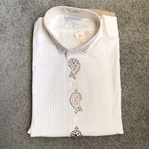 Custom made tuxedo shirt with heat pressed stones